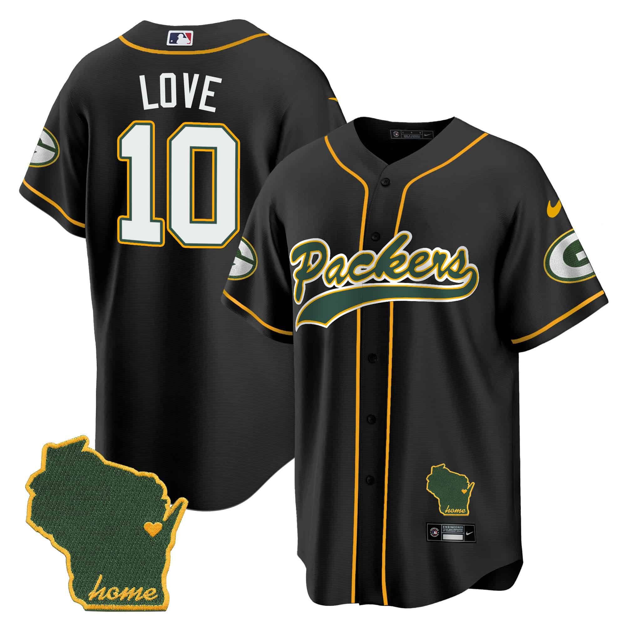 Men Green Bay Packers 10 Love Black 2024 Nike Home Patch Baseball NFL Jersey